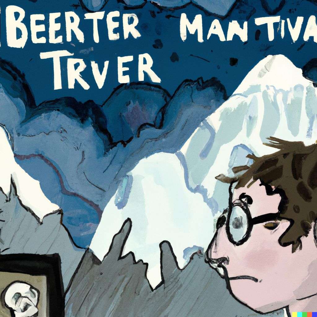 someone gazing at Mount Everest, by Tim Burton